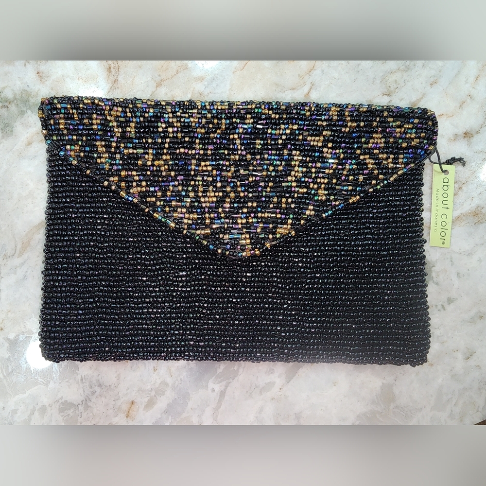 About Color Beaded Satin Evening Petite Bag Purse Clutch Vintage
